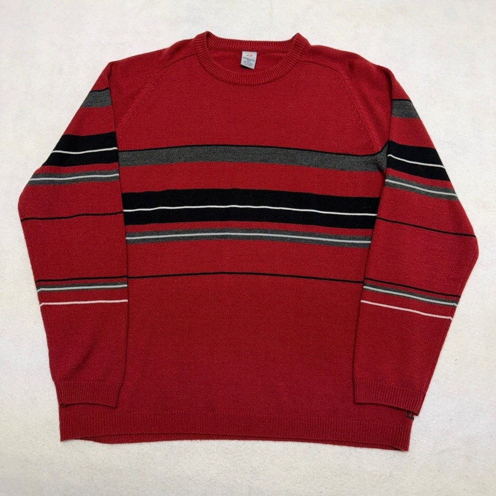 VTG Anchor Blue Sweater Mens XL Red Long‎ Sleeve Thermal Knit Striped Colorblock